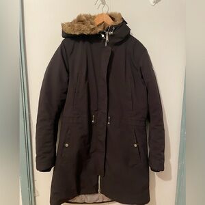 Womens Helly Hansen Park Long Winter Coat with Faux Fur Lined Hood Black Large